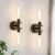 Wall Sconces Set of Two, Hardwired Brown Bathroom Sconces Wall Lighting with Clear Glass, Modern Sconces Wall Decor Set of 2 Wall Light fixtures for Bathroom Mirror Hallway (Bulbs Not Included)