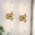 Wall Sconces Set of Two, Hardwired Brushed Gold Bathroom Sconces Wall Lighting with Clear Glass, Modern Sconces Wall Decor Set of 2 Wall Light fixtures for Bathroom Mirror Hallway (Bulbs Not Included)
