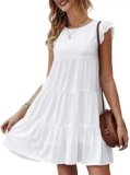 Summer Dresses for Women 2024 Ruffle Cap Sleeve Crewneck Tiered Swing A-Line Dress Casual Flowy Vacation Boho Dresses