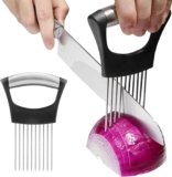 JAYVAR Onion Holder for Slicing, Onion Cutter Vegetable Chopper, Stainless Steel Tomato Slicer Vegetable Cutter for Potato, Avocados, Eggs, Food Slicer Assistant Tool for Fruit Lemon and Meat
