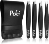 Pefei Tweezers Set – Professional Stainless Steel Tweezers for Eyebrows – Great Precision for Facial Hair, Splinter and Ingrown Hair Removal (Black)