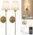 Battery Operated Wall Sconces Set of 2, Cordless Wall Lights with Rechargeable Bulbs and Remote, 12 Lighting Colors and Dimmable, Battery Powered Wall Lights for Bedroom Living Room, Gold + Flax