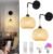 Battery Operated Wall Sconce Set of Two, Bamboo Rechargeable Wireless Sconces with Remote, Dimmable Non-Hardwired Farmhouse Boho Wall Lights for Bedroom Living Room (Black)