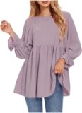Shirts for Women Fall Fashion Long Lantern Sleeve Crewneck Pleated Blouses Casual Flowy Tunic Tops Wear with Leggings