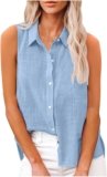 Cotton Linen Shirts for Women Sleeveless Collared Tops Oversized Button Up Blouses Work Shirts Casual Summer Tshirt