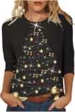 Christmas Shirts for Women Cute 3/4 Length Sleeve Tops Dressy Casual Crewneck Sweatshirts Ugly Xmas Sweater Blouses