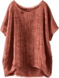 Linen Shirts for Women 2025 Summer Oversized Crewneck Short Sleeve Tops Cute Casual Loose Fit Solid Color Blouses