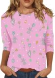 Easter Shirts for Women Funny Graphic Tees 3/4 Length Sleeve Tops Easter Tops for Women 2025 Pullovers Blouse Tops
