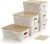 Small Plastic Storage Bins with Bamboo Lids 5.2qt Stackable Box Basket Pantry Decorative Containers Cute with Lable for Organizing Desktop Closet Office Cream White of 6 packs 10*7.2*4.1’’