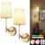 Battery Operated Wall Sconces Set of 2, Gold Rechargeable Wall Lights with 15 RGB Dimmable Detachable Bulbs and Remote, Wireless Battery Powered LED Wall Lamp for Living Room Bedroom