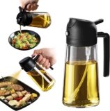 TrendPlain 16oz/470ml Olive Oil Sprayer for Cooking – 2 in 1 Olive Oil Dispenser for Kitchen Gadgets, Air Fryer, Salad, and BBQ – Black