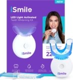 iSmile Teeth Whitening Kit – LED Light, 35% Carbamide Peroxide, (3) 3ml Gel Syringes, (1) Remineralization Gel, and Tray.