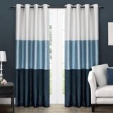 EXCLUSIVE HOME Chateau Striped Faux Silk Grommet Top Curtain Panel Pair, 54″x96″, Indigo