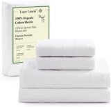 LANE LINEN Eco Friendly 100% Organic Cotton Queen Sheet Set, Soft & Comfy Fully Elasticized 15″ Deep Pocket Bed Sheets, Low Pill Naturally Cooling Machine Wash Sábanas Queen- White Bed Sheets