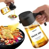 2 in 1 Glass Oil Sprayer & Dispenser, 16oz/470ml Olive Cooking, Air Fryer, and Salad, for Kitchen Gadgets and Air Fryer Accessories, w/Stickers