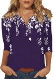 ADJHDFH White 3/4 Sleeve Tops for Women V Neck Cute Tunic Tops Basic Floral Printted Blouses Loose Fit Business Work Tee Top