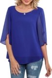 Neineiwu Womens Casual Scoop Neck Loose Top 3/4 Sleeve Chiffon Blouse Shirt Tops