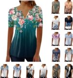 Summer Tops for Women 2025 Trendy Boho Floral Shirts Short Sleeve V Neck T-Shirt Graphic Tees Blouse
