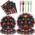 100PCS Mexican Fiesta Party Plates and Napkins Party Supplies Mexico Tableware Dinnerware Set Party Decorations for Dia De Los Muertos Cinco De Mayo Dance Pinata Colorful Ponchos Theme Party Serves 25