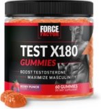 Force Factor Test X180 Gummies Testosterone Booster for Men with Tongkat Ali, Horny Goat Weed, Tribulus Terrestris, Fenugreek, & Black Maca, Supplement Men, Berry Punch, 60 Gummies, 1-Pack