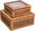 Creative Co-Op Modern Decorative Square Woven Rattan and Wood Display Boxes with Glass Top, Set of 2 Sizes, Dark Brown Finish